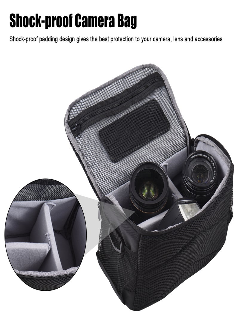 حقيبة كاميرا مبطنة للسفر، حقيبة كتف مقاومة للماء والصدمات، حقيبة مراسلة لكاميرات DSLR/SLR/بدون مرآة، مزودة بفواصل قابلة للإزالة. - Image 4